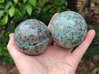 Polished Amazonite and Schorl in Granite Spheres x 3 From Madagascar