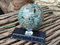 Polished Amazonite and Schorl in Granite Spheres x 3 From Madagascar