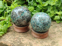 Polished Amazonite and Schorl in Granite Spheres x 3 From Madagascar