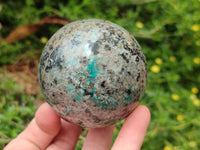Polished Amazonite and Schorl in Granite Spheres x 3 From Madagascar