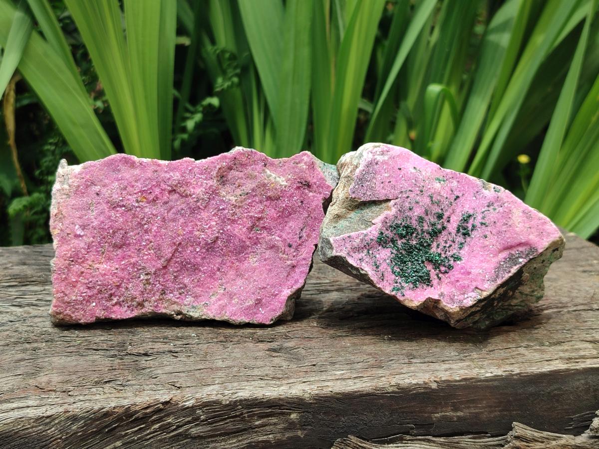 Natural Salrose Cobaltion Dolomite Specimens with Malachite x 3 From Kakanda, Congo