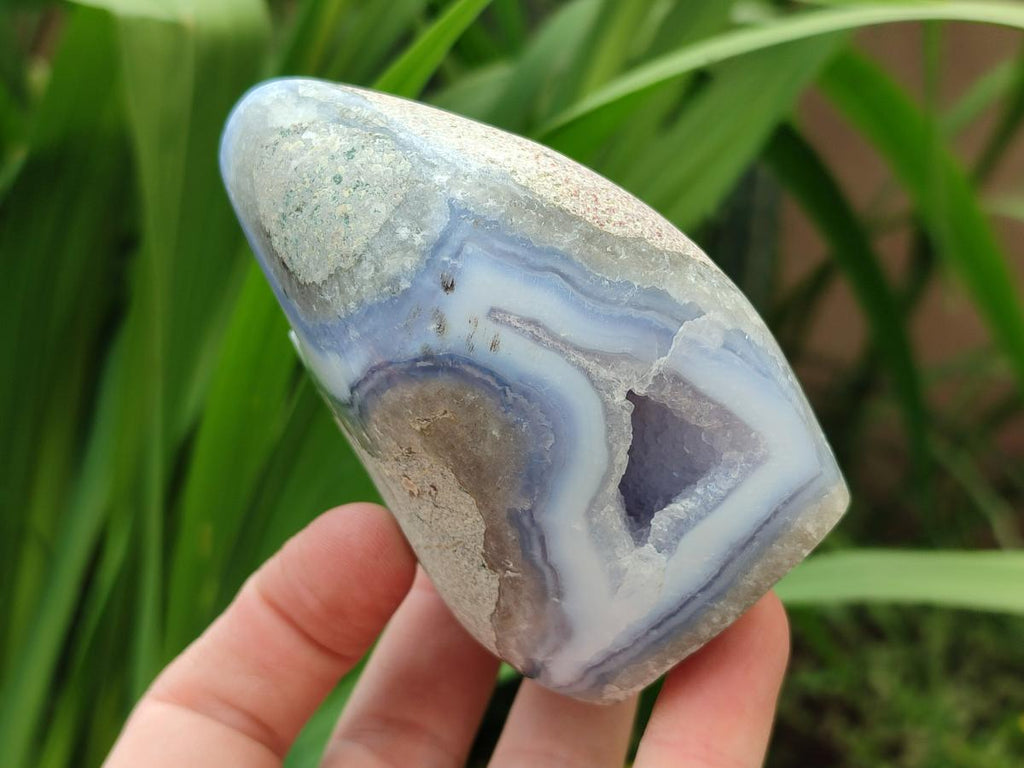 Polished Blue Lace Agate Standing Free Forms x 4 From Nsanje, Malawi