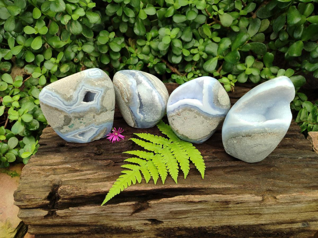 Polished Blue Lace Agate Standing Free Forms x 4 From Nsanje, Malawi