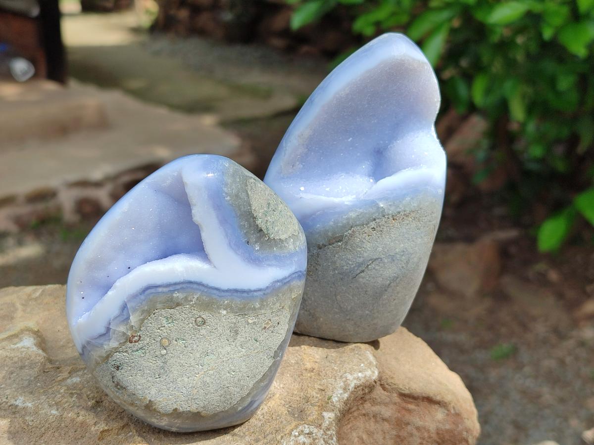 Polished Blue Lace Agate Standing Free Forms x 4 From Nsanje, Malawi