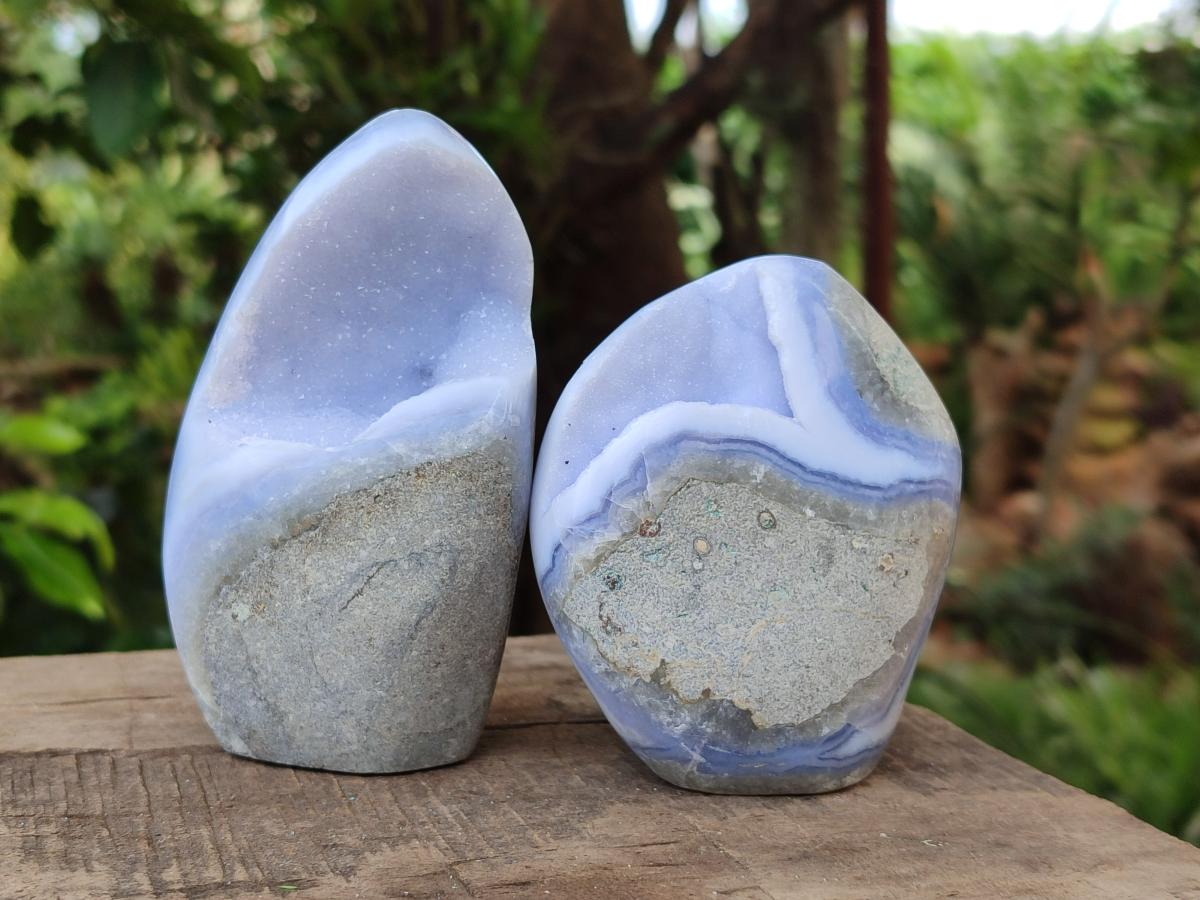 Polished Blue Lace Agate Standing Free Forms x 4 From Nsanje, Malawi