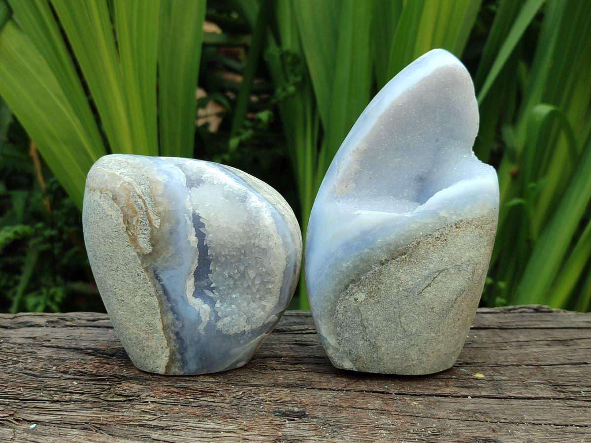 Polished Blue Lace Agate Standing Free Forms x 4 From Nsanje, Malawi