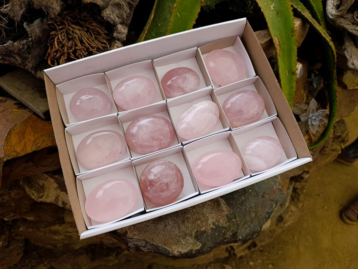 Polished Rose Quartz Palm Stones x 12 From Madagascar