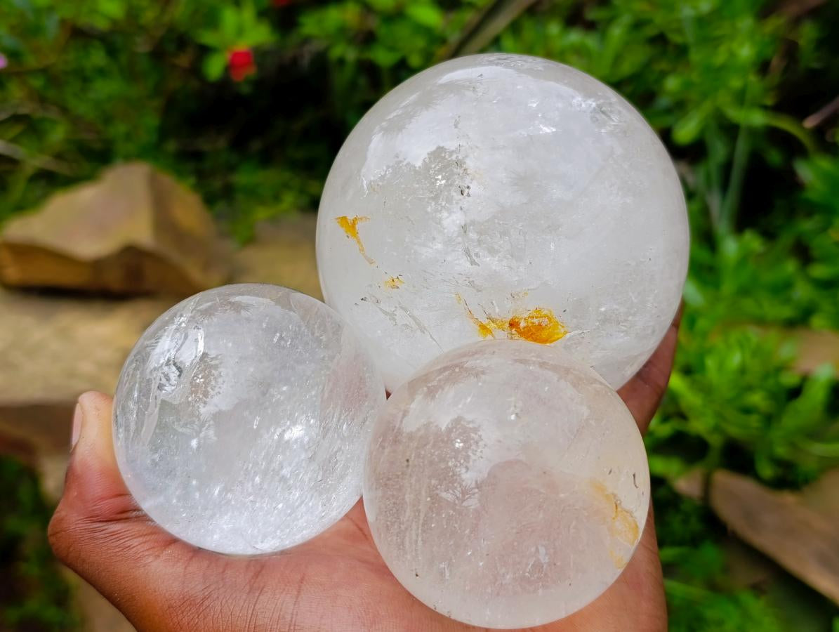 Polished Clear Quartz Crystal Balls x 3 From Madagascar