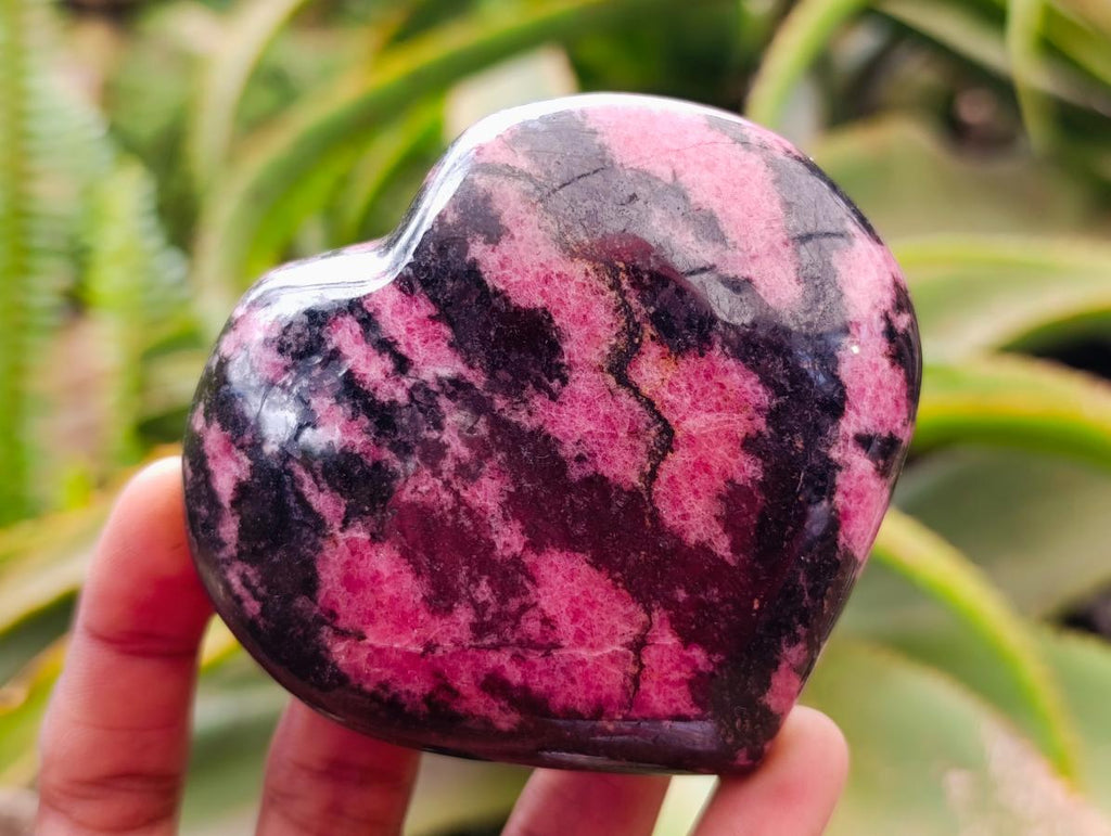 Polished Rhodonite Hearts and One Egg x 4 From Ambindavato, Madagascar
