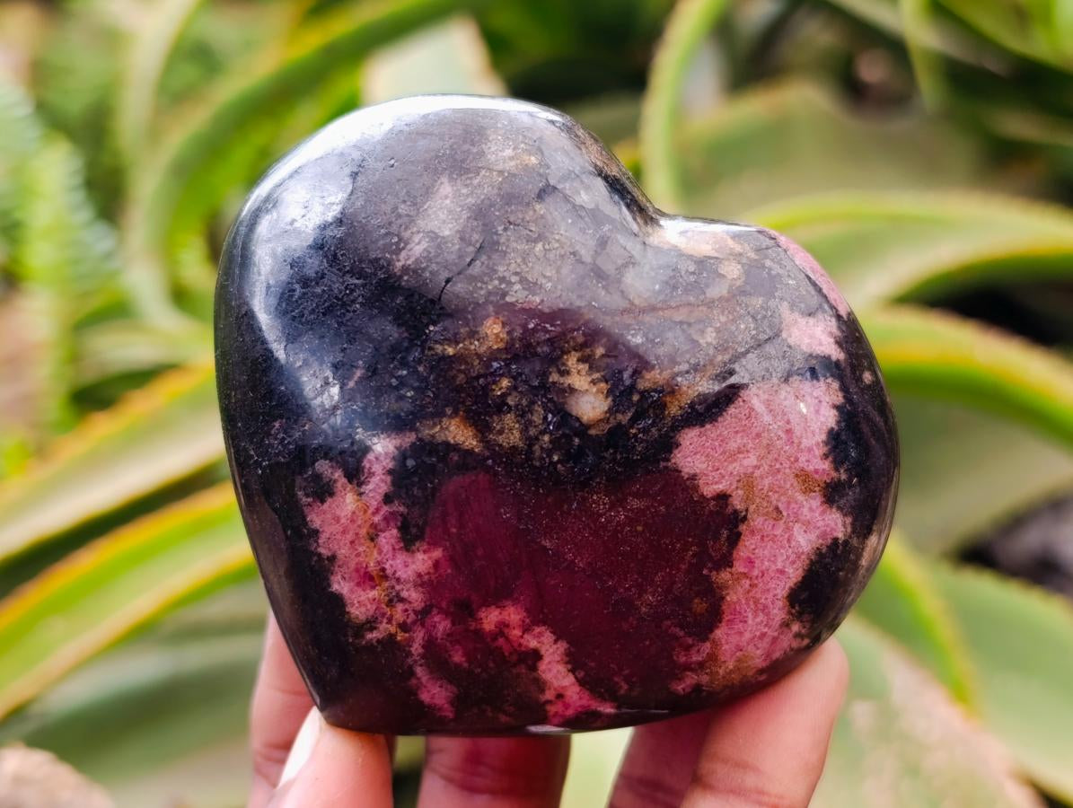 Polished Rhodonite Hearts and One Egg x 4 From Ambindavato, Madagascar