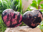 Polished Rhodonite Hearts and One Egg x 4 From Ambindavato, Madagascar