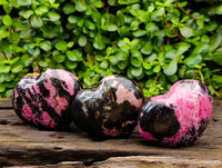 Polished Rhodonite Hearts and One Egg x 4 From Ambindavato, Madagascar