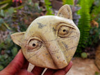 Hand Made Leopard Stone Cat Face Carvings x 3 From Zimbabwe