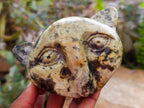 Hand Made Leopard Stone Cat Face Carvings x 3 From Zimbabwe