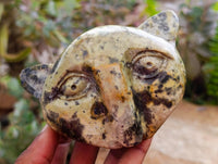 Hand Made Leopard Stone Cat Face Carvings x 3 From Zimbabwe