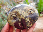 Hand Made Leopard Stone Cat Face Carvings x 3 From Zimbabwe