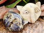 Hand Made Leopard Stone Cat Face Carvings x 3 From Zimbabwe