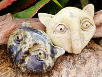 Hand Made Leopard Stone Cat Face Carvings x 3 From Zimbabwe