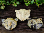 Hand Made Leopard Stone Cat Face Carvings x 3 From Zimbabwe