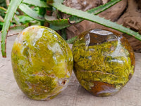 Polished Green Opal Standing Free Forms x 2 From Betroka, Madagascar