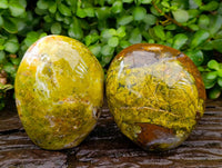 Polished Green Opal Standing Free Forms x 2 From Betroka, Madagascar