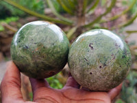 Polished Green Chrysoprase Spheres x 6 From Ambatondrazaka, Madagascar