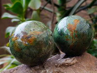 Polished Green Chrysoprase Spheres x 6 From Ambatondrazaka, Madagascar