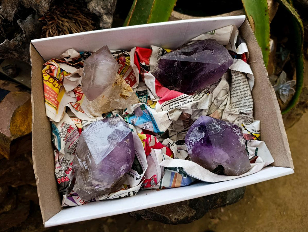 Natural Window Amethyst Crystals x 4 From Akansobe, Madagascar