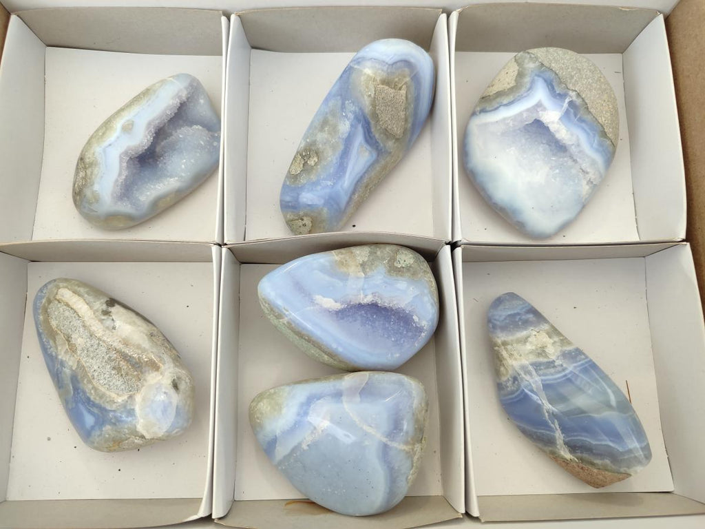 Polished Blue Lace Agate Free Forms x 7 From Nsanje, Malawi
