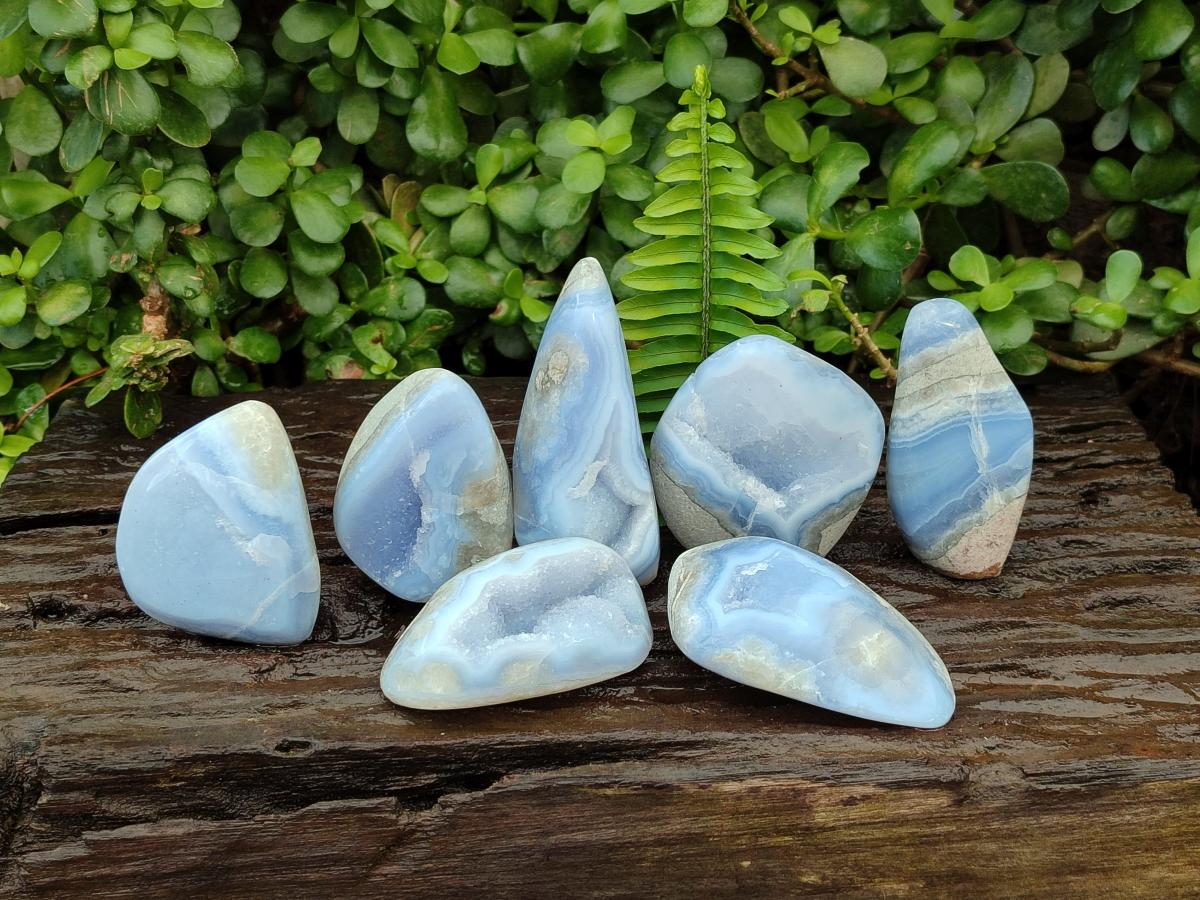 Polished Blue Lace Agate Free Forms x 7 From Nsanje, Malawi