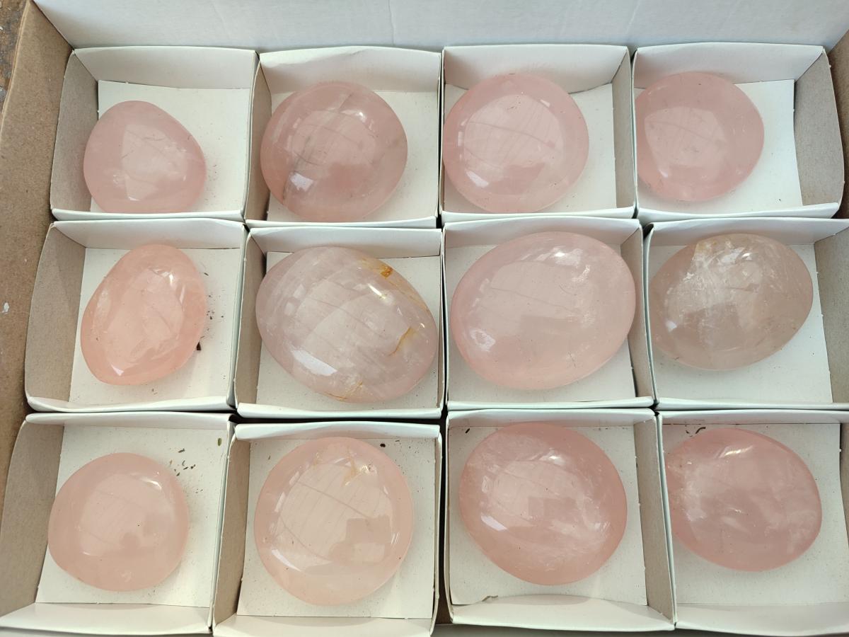 Polished Rose Quartz Palm Stones x 12 From Madagascar