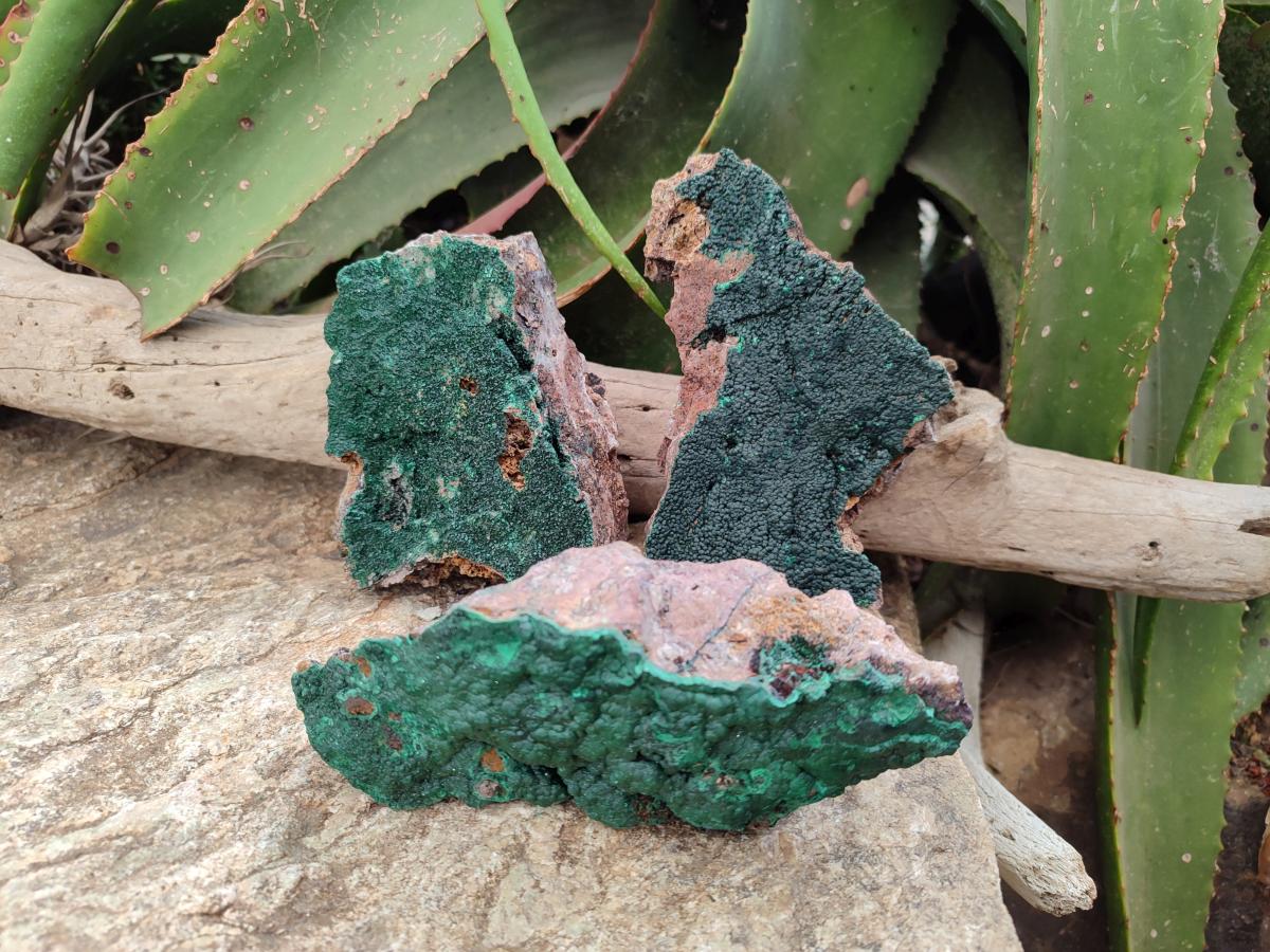 Natural Crystalline Malachite Specimens x 3 From Tenke Fungurume, Congo