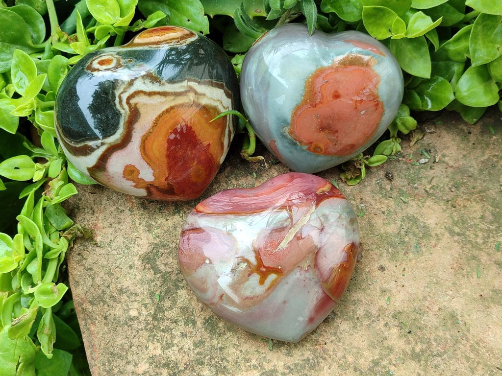 Polished Polychrome Jasper Hearts x 5 From NW Coast, Madagascar