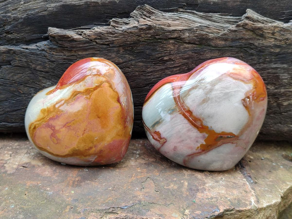 Polished Polychrome Jasper Hearts x 5 From NW Coast, Madagascar