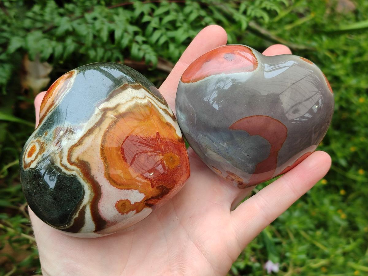 Polished Polychrome Jasper Hearts x 5 From NW Coast, Madagascar