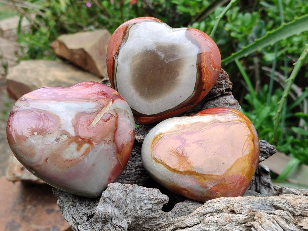 Polished Polychrome Jasper Hearts x 5 From NW Coast, Madagascar