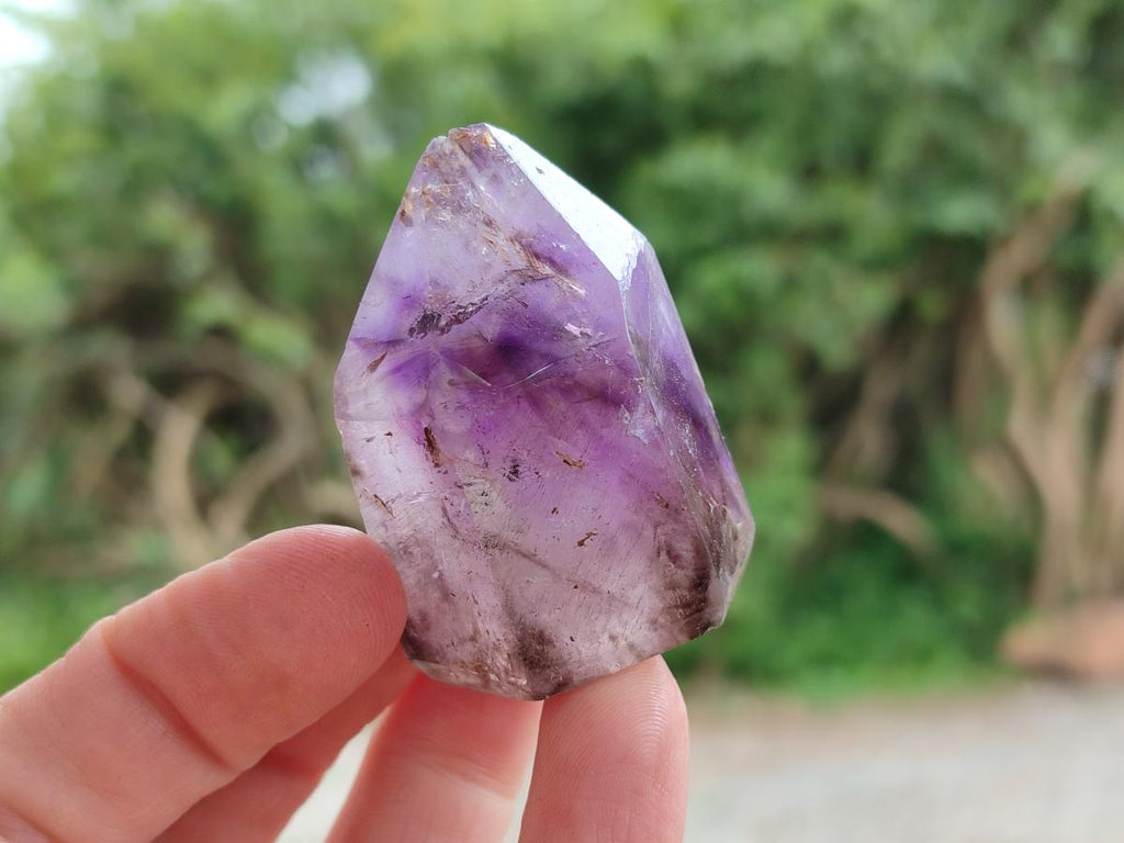 Polished Smokey Window Amethyst Crystals x 12 From Akansobe, Madagascar