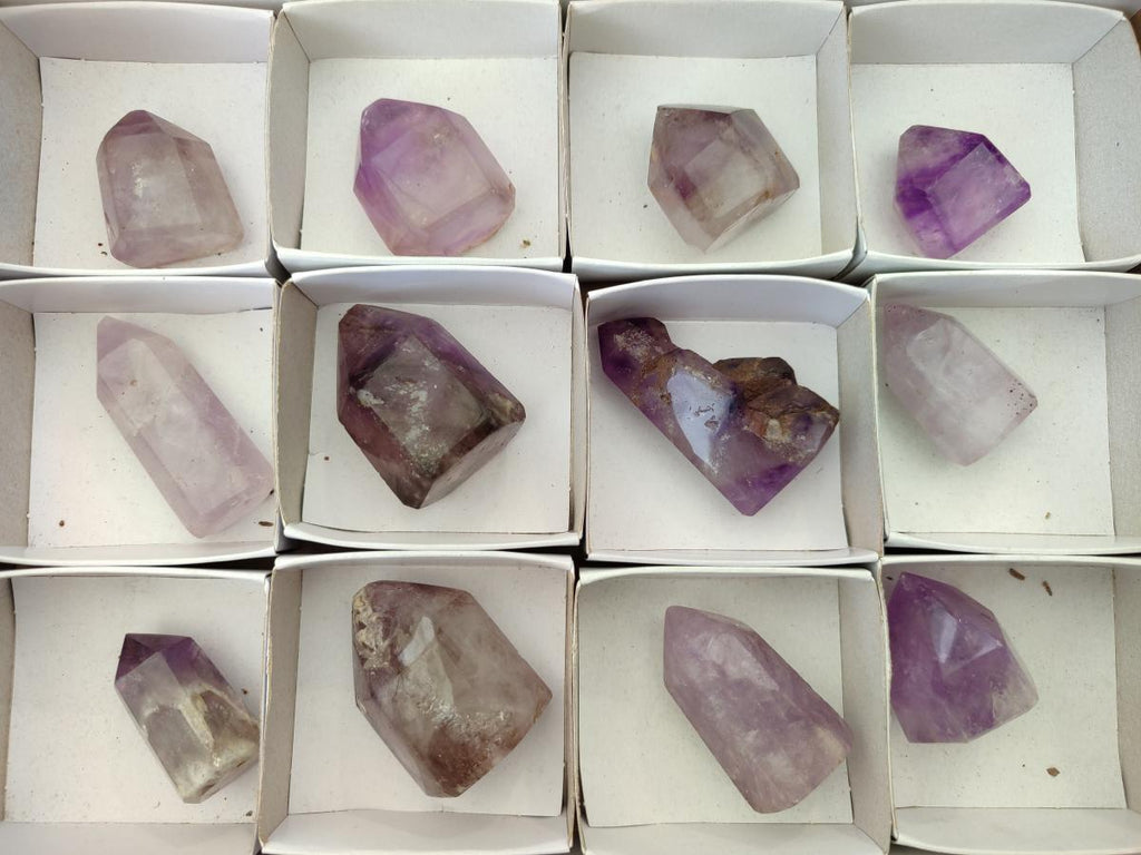 Polished Smokey Window Amethyst Crystals x 12 From Akansobe, Madagascar