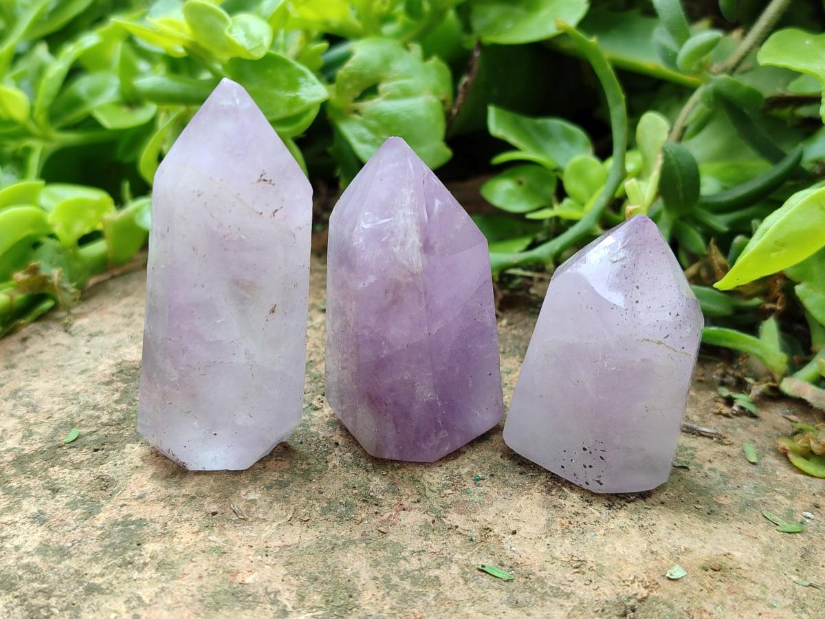 Polished Smokey Window Amethyst Crystals x 12 From Akansobe, Madagascar
