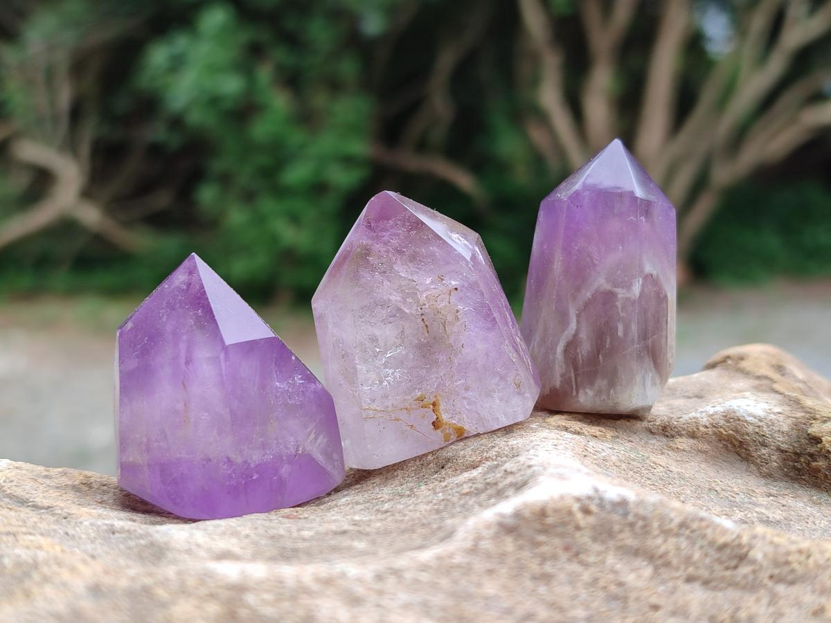 Polished Smokey Window Amethyst Crystals x 12 From Akansobe, Madagascar