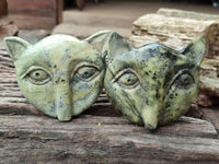 Hand Made Leopard Stone Cat Face Carvings x 3 From Zimbabwe