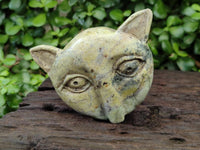 Hand Made Leopard Stone Cat Face Carvings x 3 From Zimbabwe