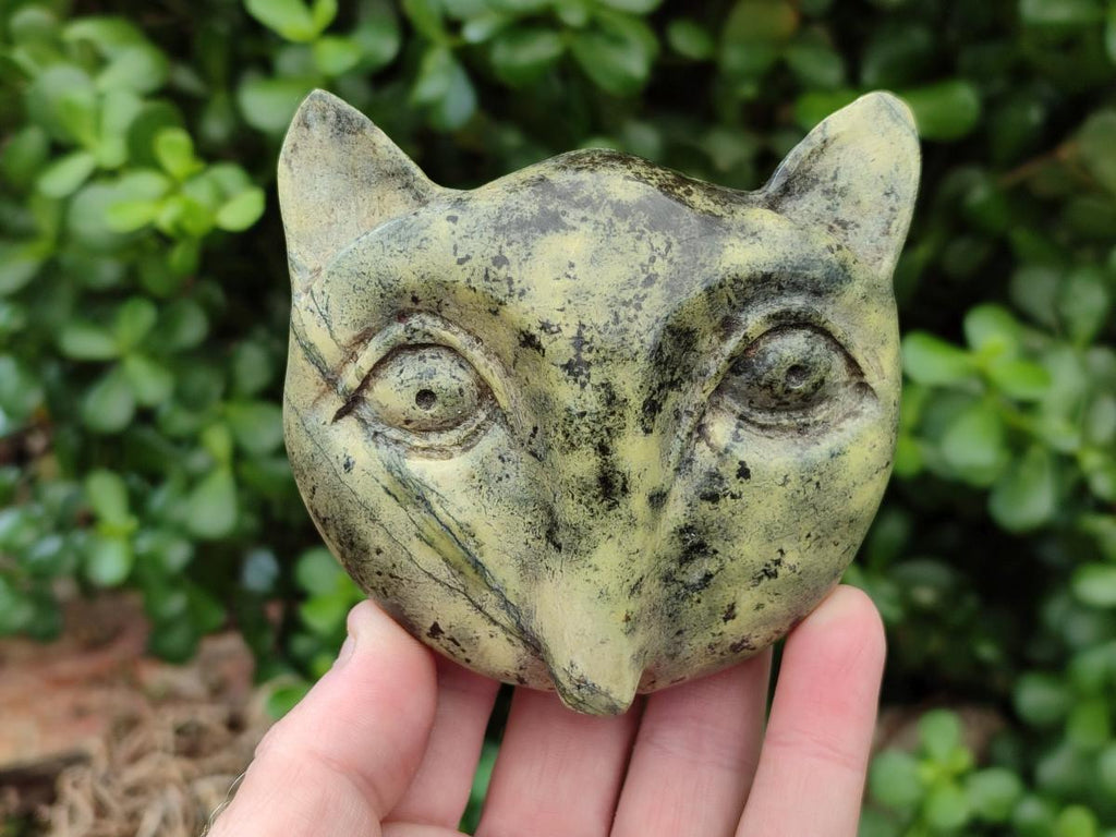 Hand Made Leopard Stone Cat Face Carvings x 3 From Zimbabwe