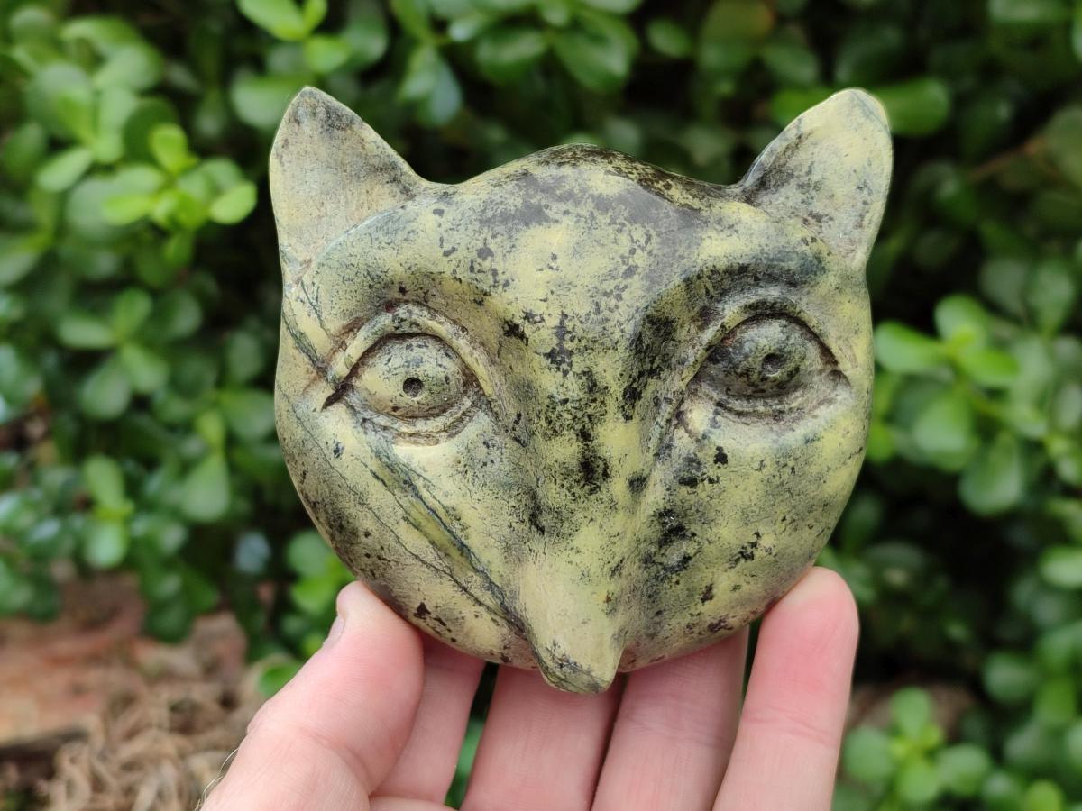 Hand Made Leopard Stone Cat Face Carvings x 3 From Zimbabwe