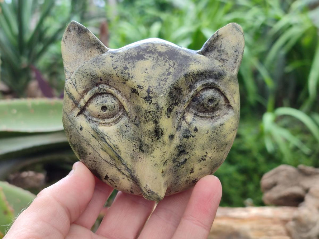 Hand Made Leopard Stone Cat Face Carvings x 3 From Zimbabwe