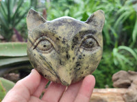 Hand Made Leopard Stone Cat Face Carvings x 3 From Zimbabwe