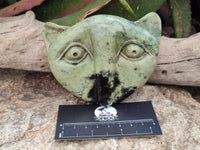 Hand Made Leopard Stone Cat Face Carvings x 3 From Zimbabwe