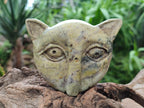 Hand Made Leopard Stone Cat Face Carvings x 3 From Zimbabwe