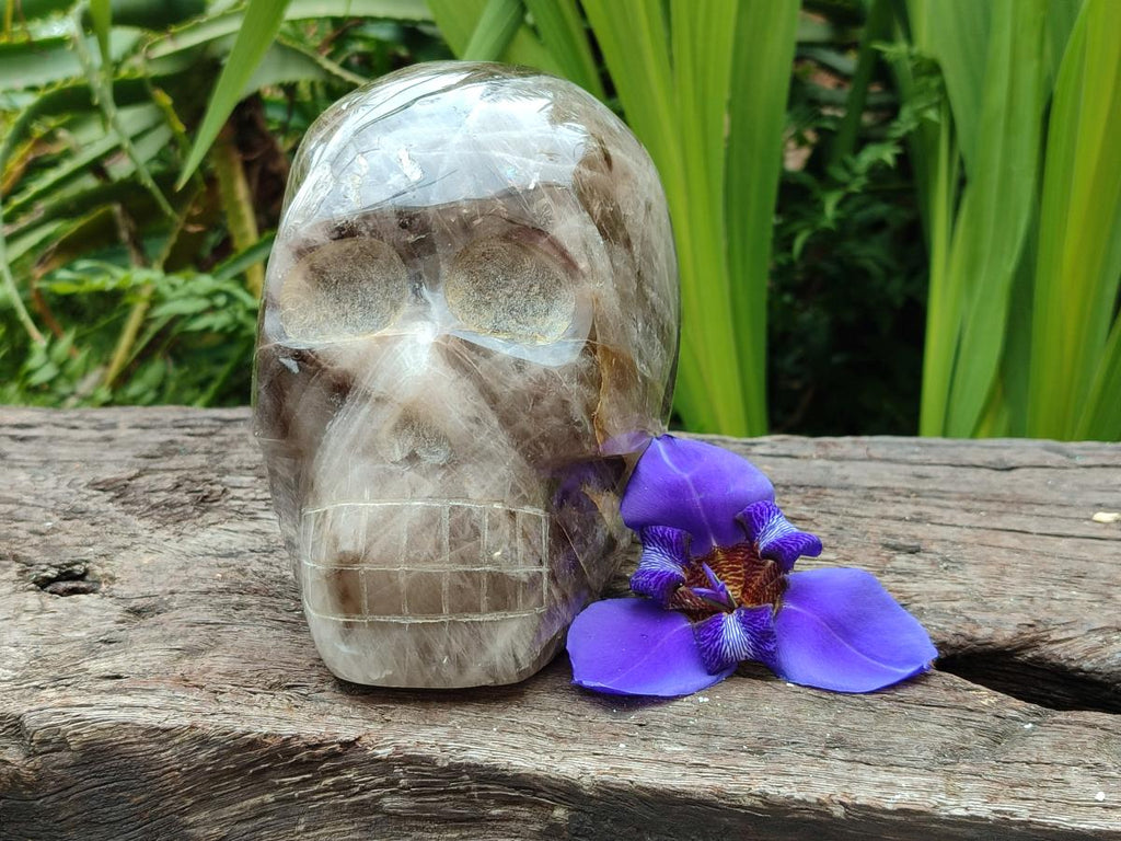 Hand Made Gemmy Smokey Quartz Skull Carving x 1 From Madagascar