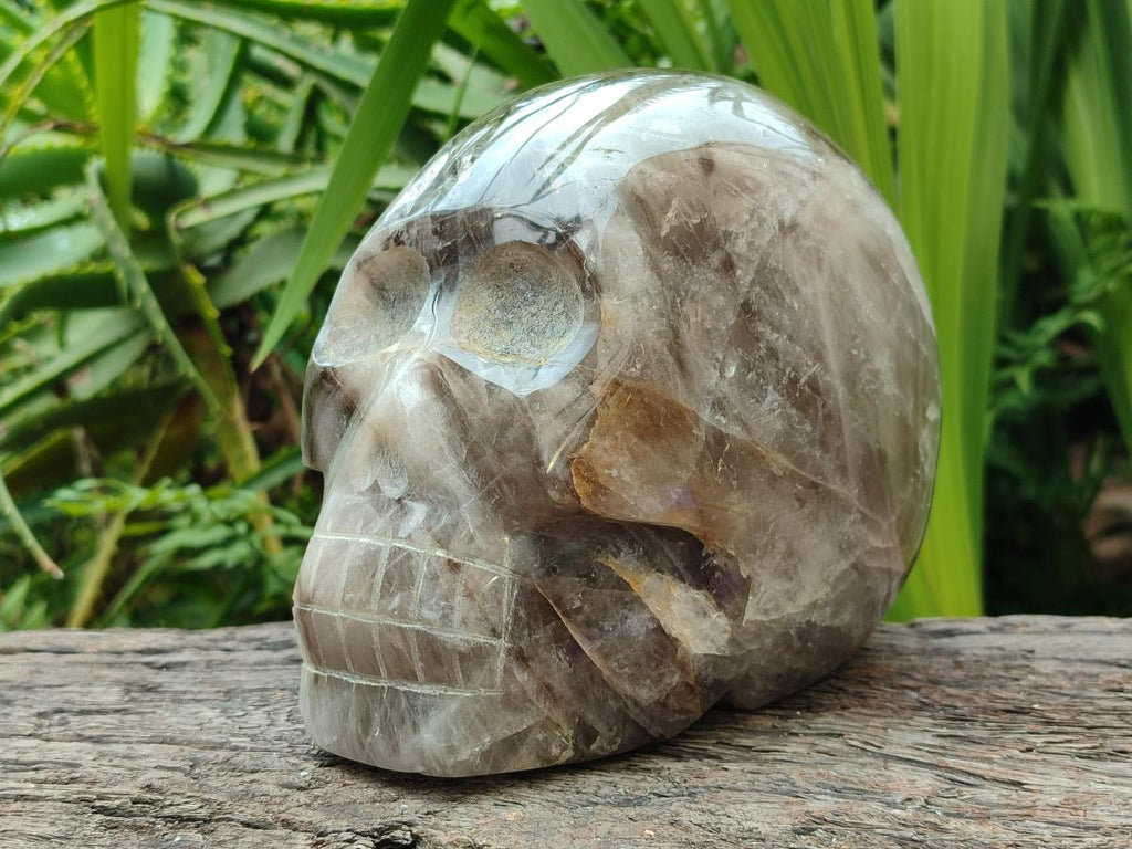 Hand Made Gemmy Smokey Quartz Skull Carving x 1 From Madagascar